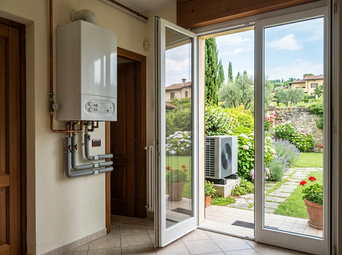 Sistema ibrido con caldaia a condensazione e pompa di calore installato in una casa del Nord Italia