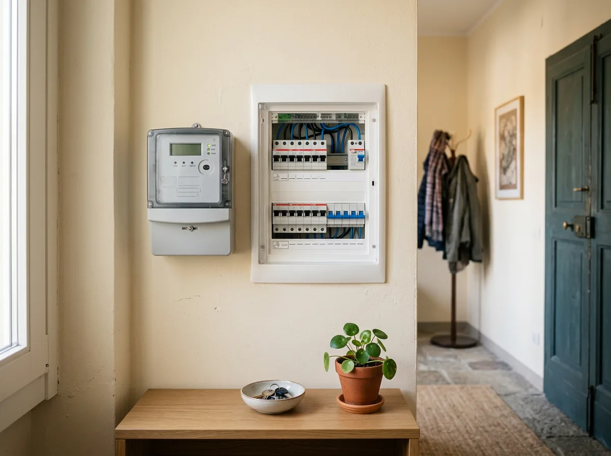 Contatore elettrico e quadro domestico moderni: con il Ritiro Dedicato l'energia immessa in rete vale meno di quella autoconsumata