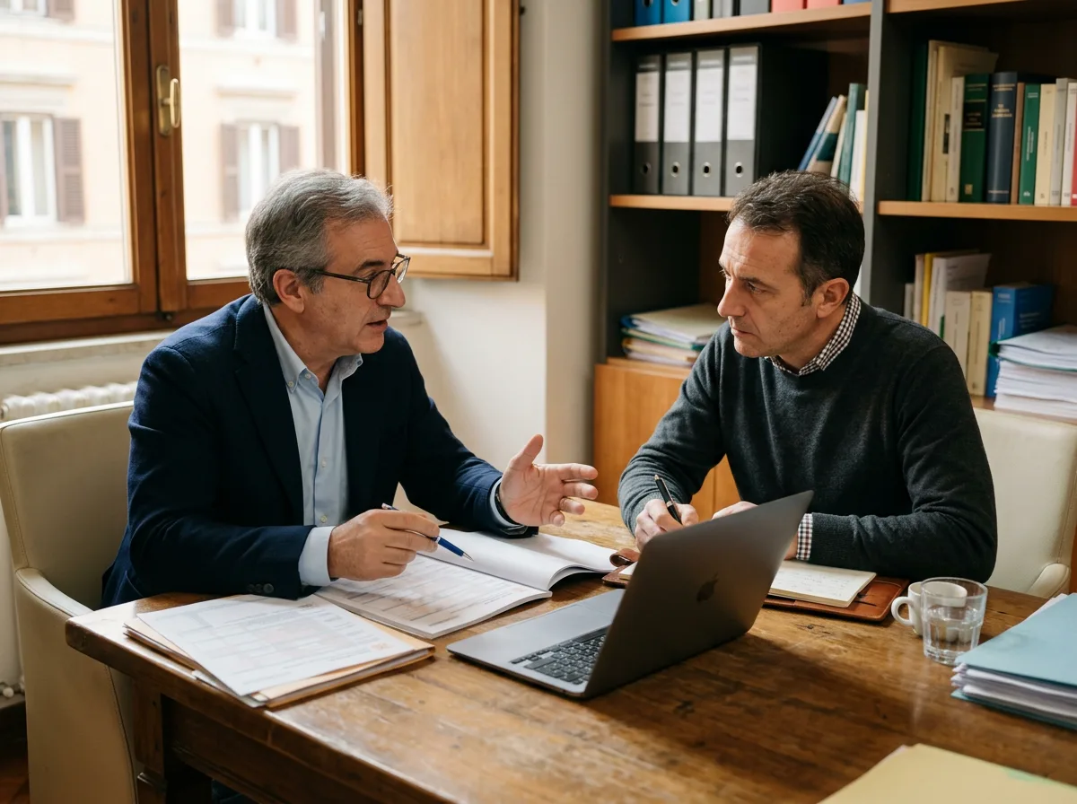 Commercialista e imprenditore calcolano le aliquote dell'iperammortamento 2026 su documenti fiscali in uno studio professionale